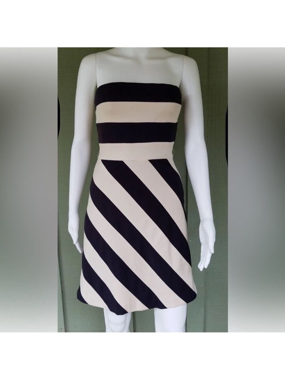 BCBGMaxAzria Strapless Navy & Cream Striped Nautical Dress, size 2